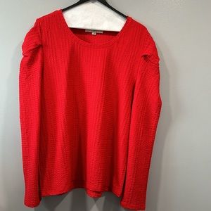 Loft red knit top, twisted puff sleeves, size XL, like new
